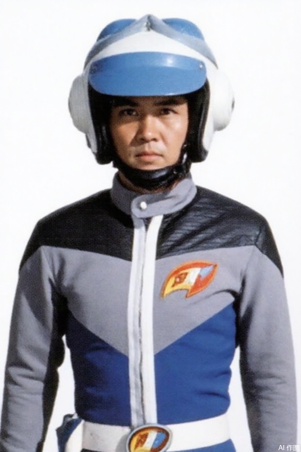 masterpiece, best quality,solo,(white background:1.2),simple background,
looking at viewer,PAT,helmet,collar,belt,logo,uniform,jacket,emblem,grey jacket with blue line