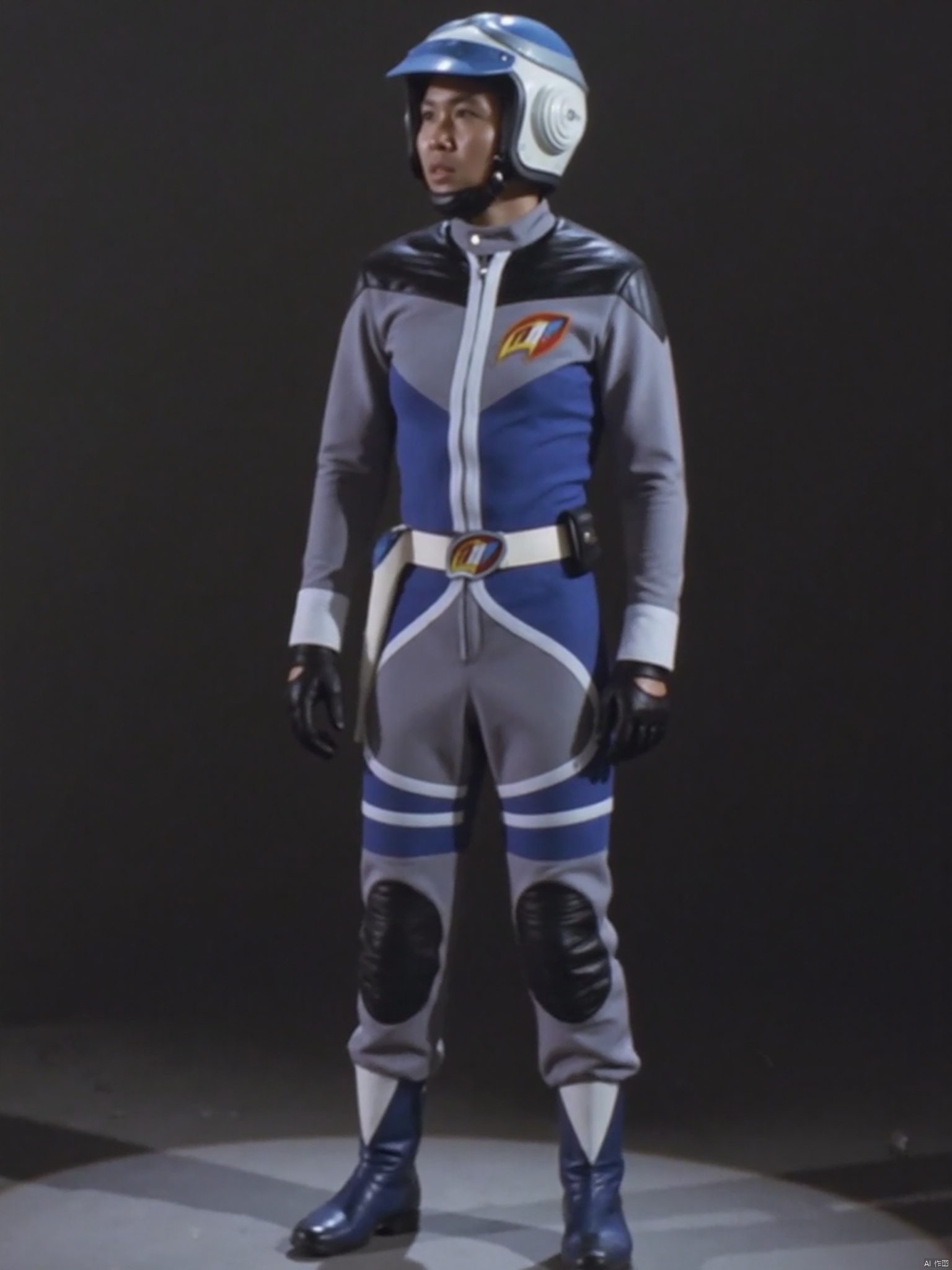 PAT,helmet,collar,belt,logo,uniform,jacket,gloves,boots,emblem,pants,grey jacket with blue line