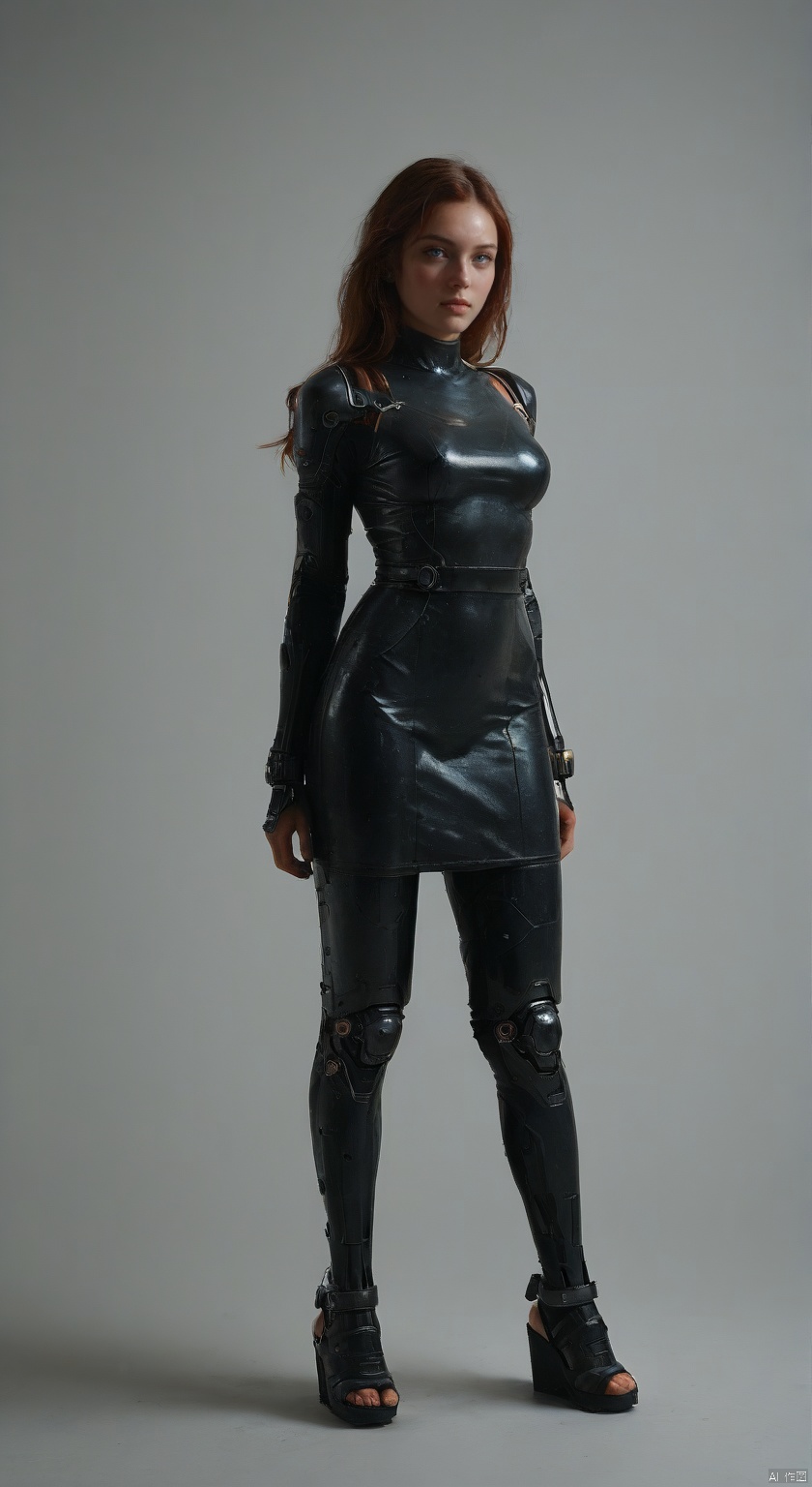 master piece, 8k, realistic, one sexy cyborg girl, solo, super realistic face, long hair, big eyes, red lips, mechanical arms, mechanical legs, android, cable, glow pipes, cyberpunk style, looking at viewer, mid size breast, in a cyberpunk lab, full body,score_9 score_8_up score_7_up,, ((cyborg dress and mechanic elements)),Tiana,BLENDER STYLE,score_9_up score_8_up score_7_up, monokini,score_10_up,OKOBO SANDALS, PLATFORM FOOTWEAR,,wet skin,skindentation,