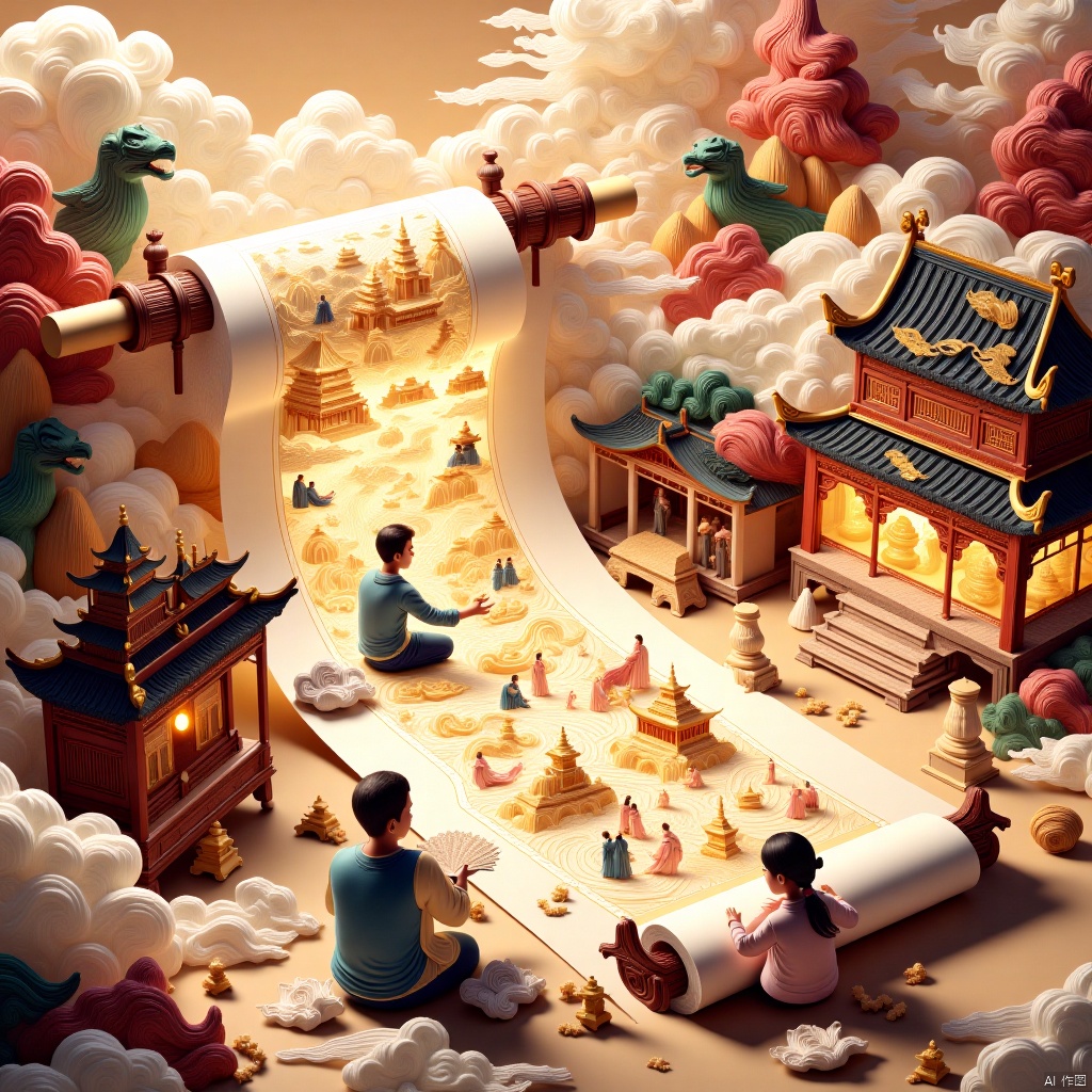 Scroll painting,Funfair,国画,Traditional Chinese Painting
