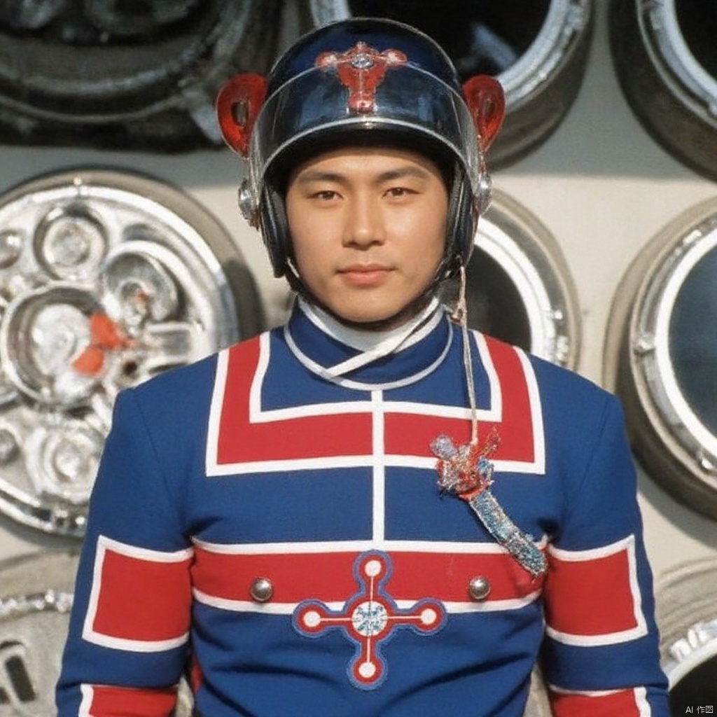 zat,helmet,blue pants,blue jacket,collar,belt,logo,uniform,jacket,gloves,boots,emblem,pants,blue footwear,blue uniform with red line