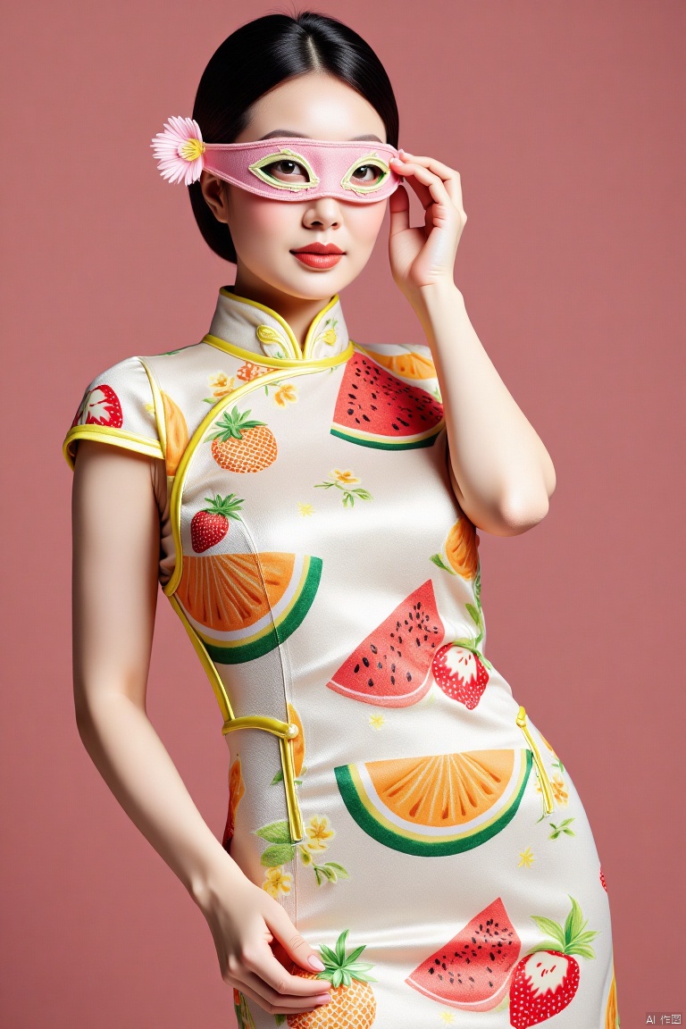 1girl,cheongsam,,eye mask,,Fruit City