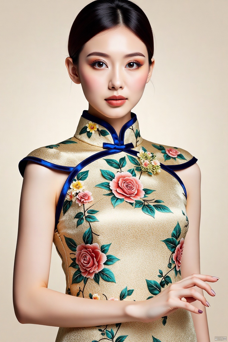 1girl,cheongsam,,eye mask,,Traditional Chinese Painting,国画