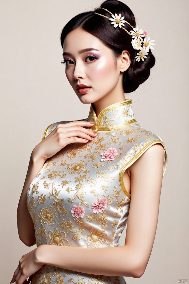 1girl,cheongsam,,eye mask,,Traditional Chinese Painting