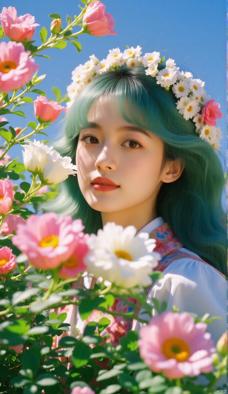 Flowers,1girl,蛇型雕塑