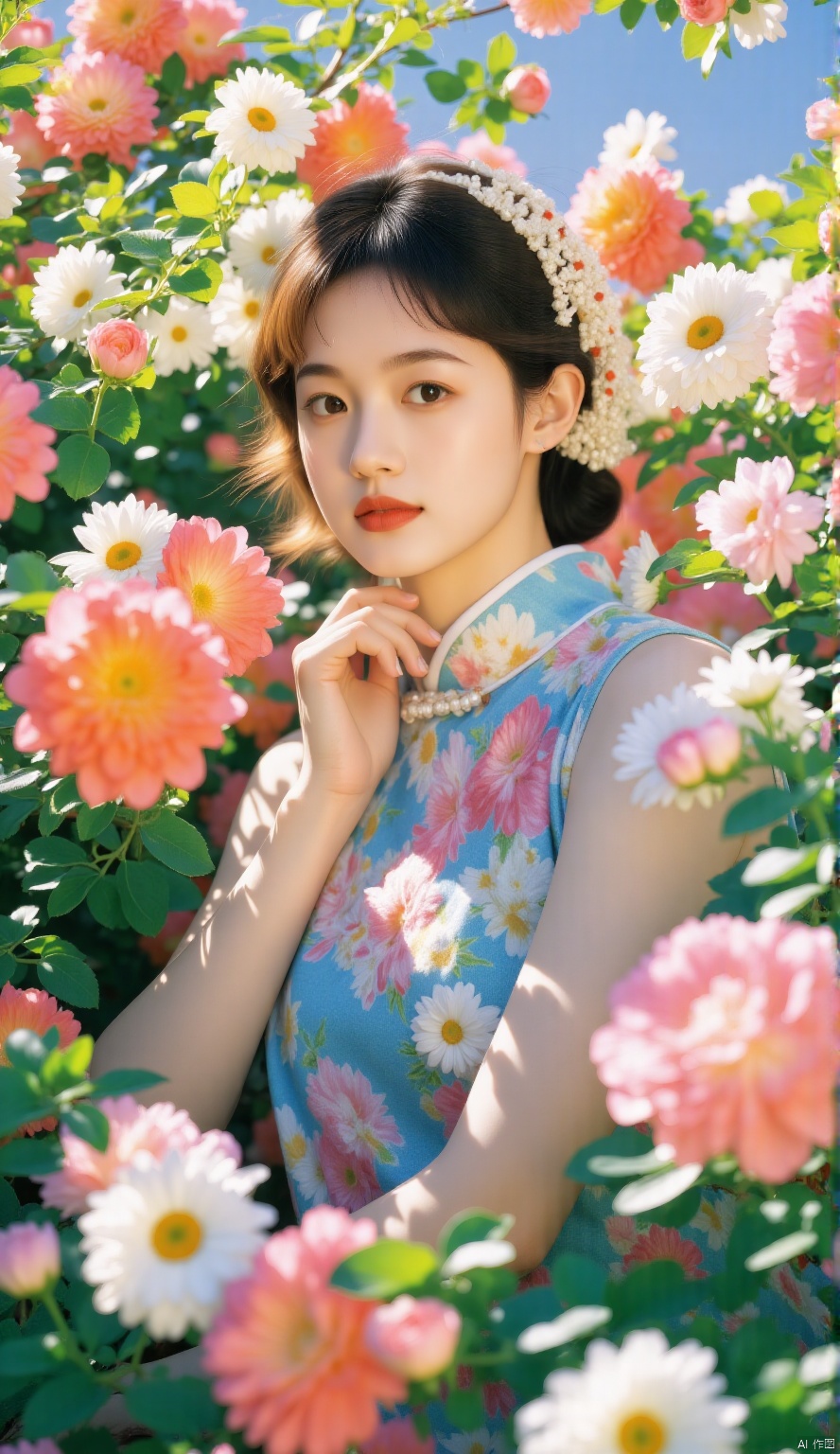 Flowers,1girl,cheongsam