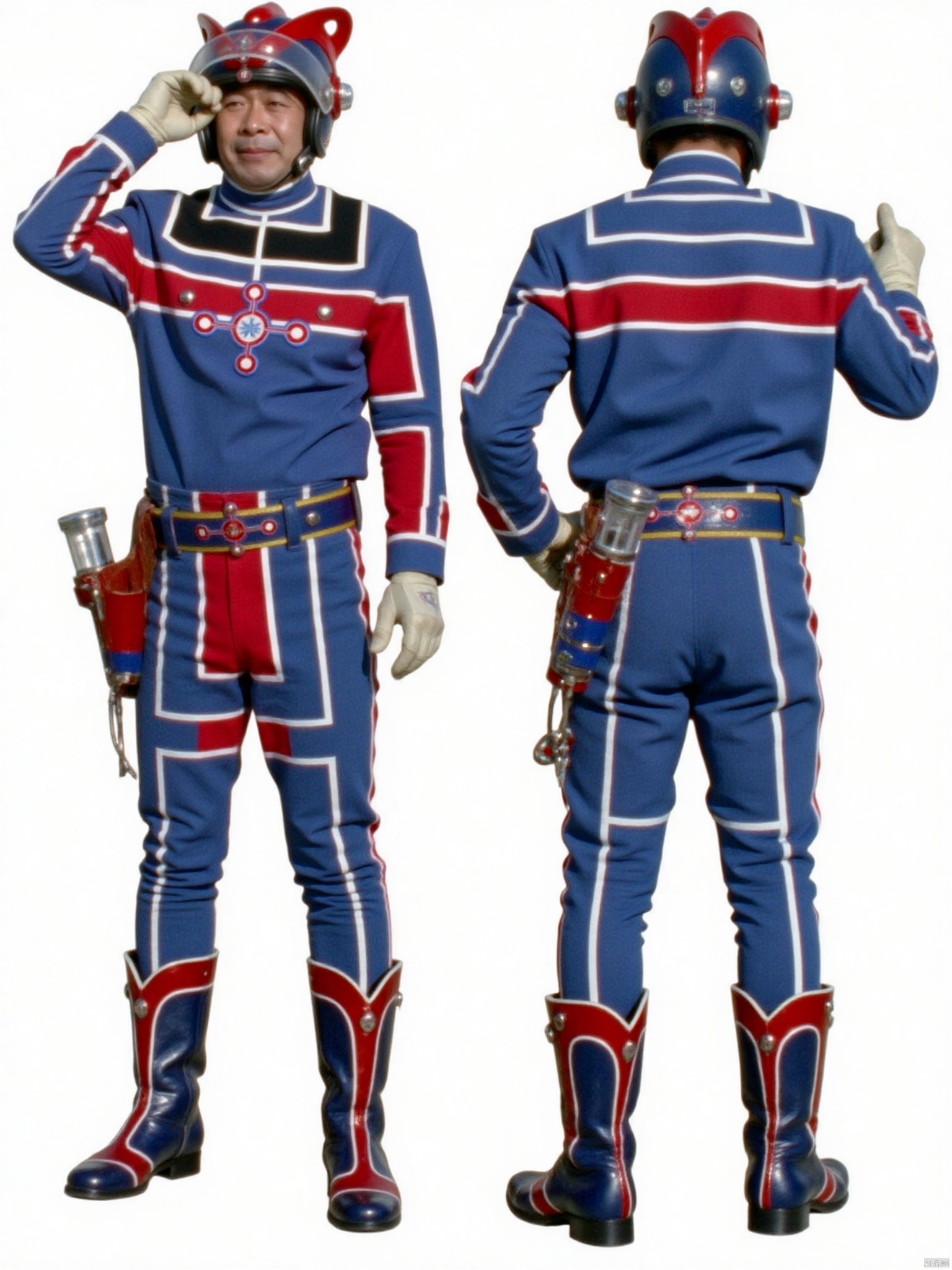 zat,helmet,blue pants,blue jacket,collar,belt,logo,uniform,jacket,gloves,boots,emblem,pants,blue footwear,blue uniform with black and red line