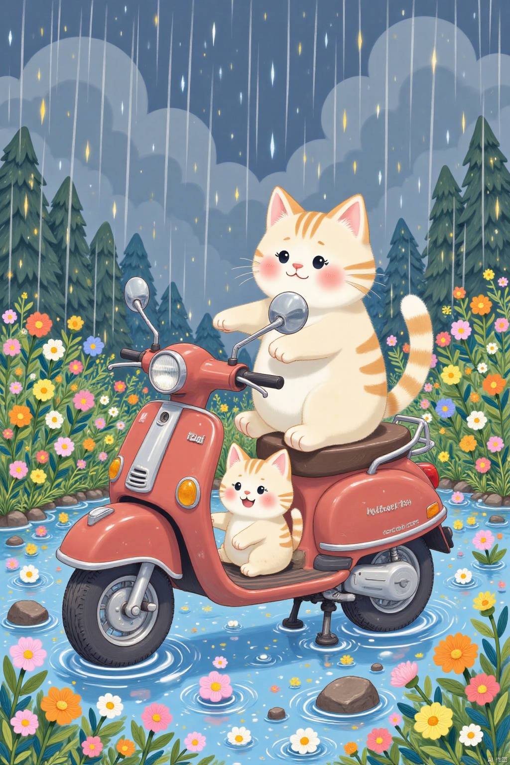 mimi,cat,huge fat,cry,tears,sit down,motobike,rain,water,very sad