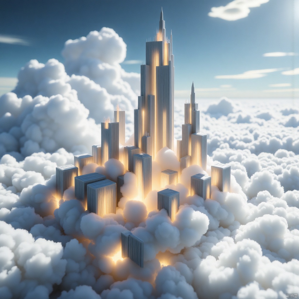City in the cloud,瓷器,porcelain,Figure composed of light,Light - themed 