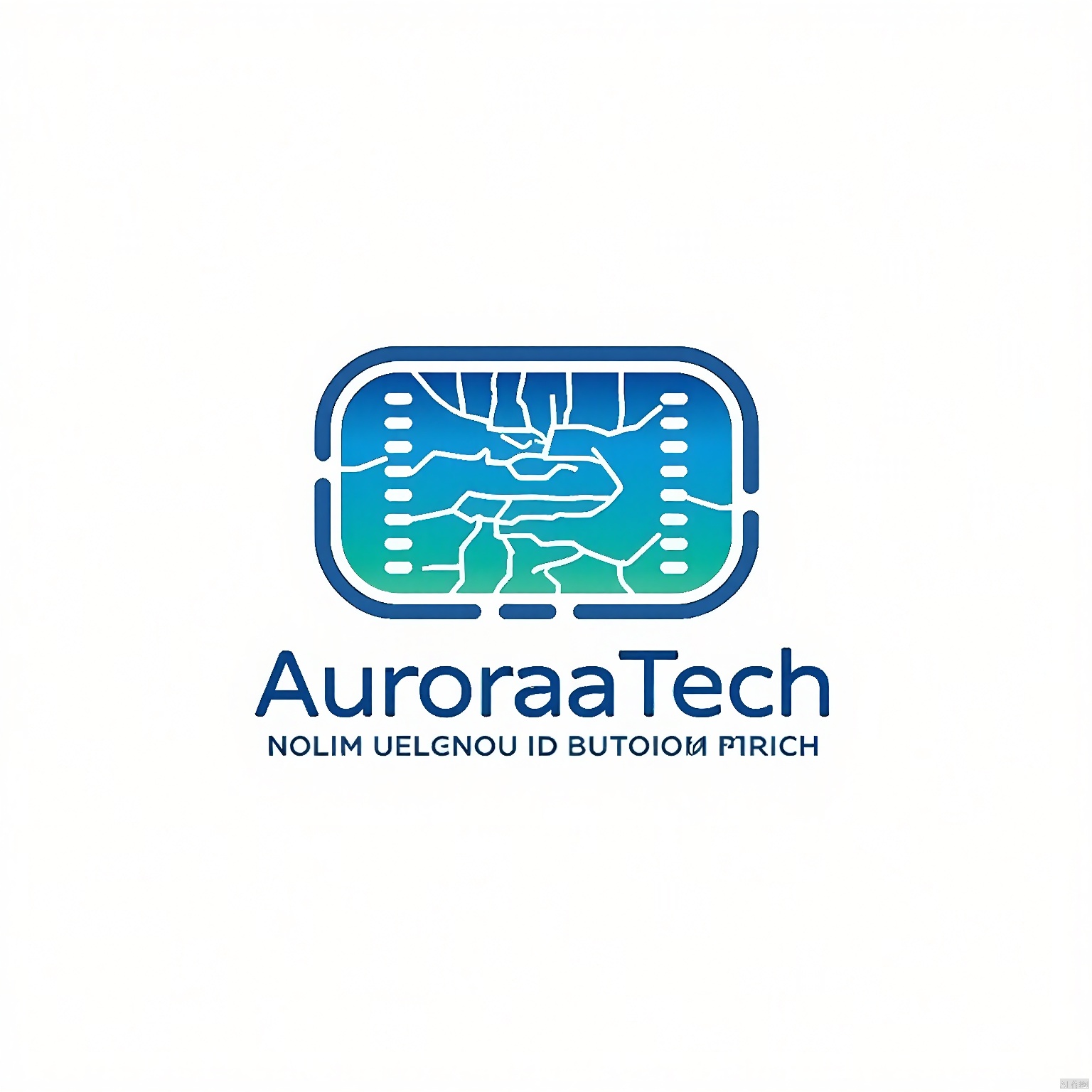 CTLG, AuroraTech's symbol, depicting a futuristic circuit board, integrates high-tech and sleek design. The board is a gradient of blues and greens, symbolizing innovation and growth. Its lines are crisp, evoking digital precision. On a white canvas, "AuroraTech" is typed in bold, electric blue. Below, in fine, digital gray, it mentions "Pioneering Tomorrow".