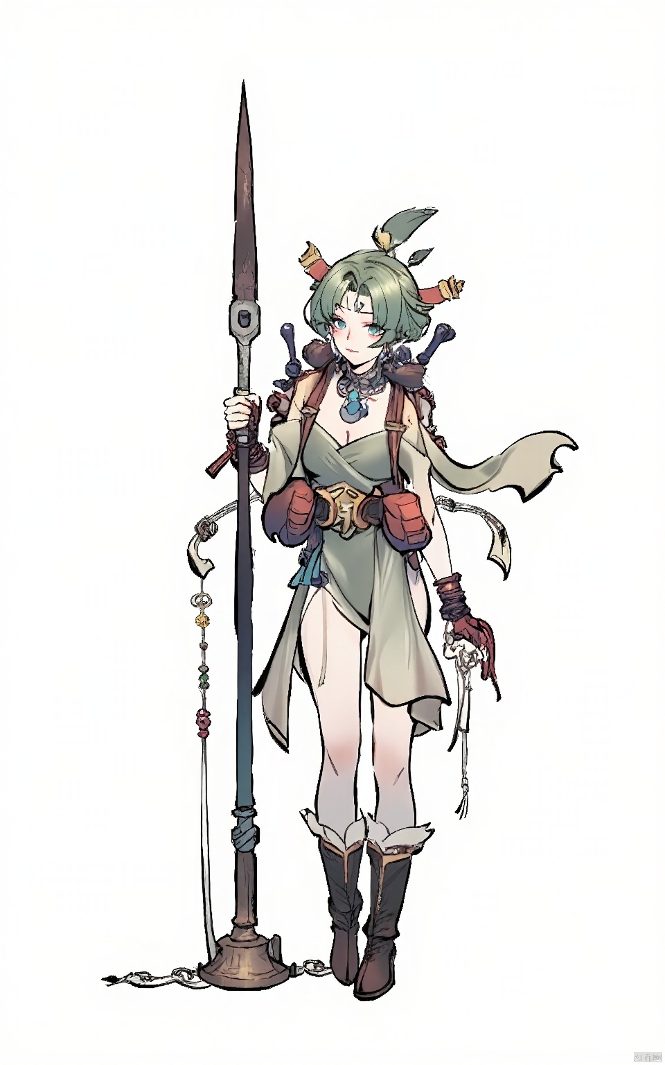 GFLH, A female wanderer in practical travel clothes, carrying a backpack and staff. Her adventurous spirit and readiness for the journey are emphasized by the open, uncluttered white space.