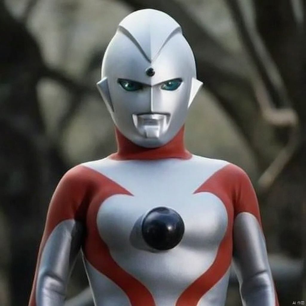 Alien Emerald,ultraman,silver bodysuit,silver gloves,legwear,gloves,boots,cover,mask,plugsuit,armor,bodysuit,red pattern on body,silver tight-fitting,silver footwear,helmet,leather suit,latex,tokusatsu,no humans,science fiction,silver head,hard mask,no smile,no eyes,no nose,solo,silver rubber bodysuit with red line