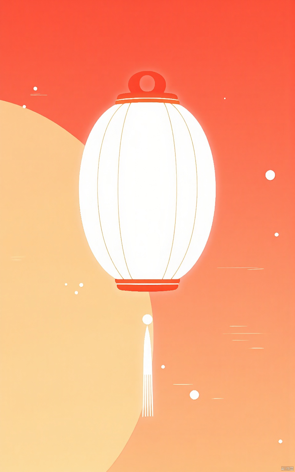 YDHB, illustration, flat poster featuring a stylized white lantern with minimalist lines. The background is a soft gradient of reds and golds, exuding a contemporary yet traditional vibe.