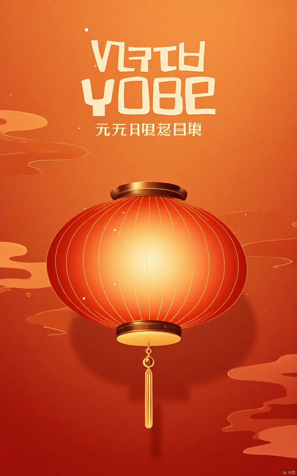 YDHB, illustration, poster showcasing a stylized red lantern with a gold trim on a gradient background of warm browns and reds. The design is inviting and full of warmth.