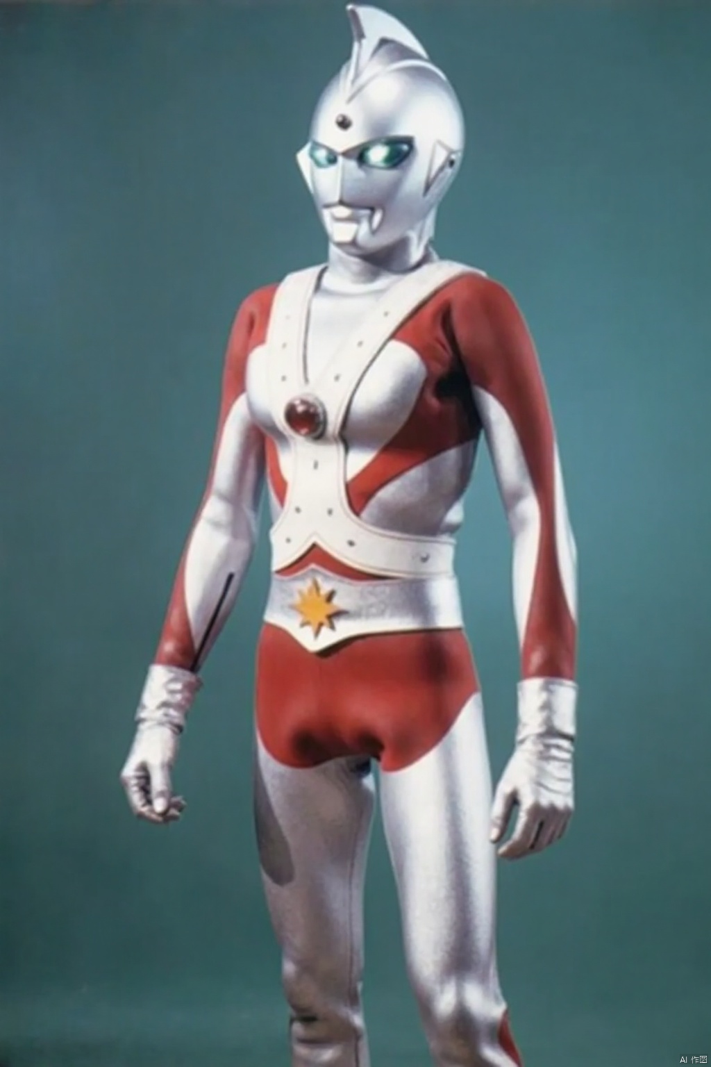 Alien Emerald,ultraman,silver bodysuit,silver gloves,legwear,gloves,boots,cover,mask,plugsuit,armor,bodysuit,red pattern on body,silver tight-fitting,silver footwear,helmet,leather suit,latex,tokusatsu,no humans,science fiction,silver head,hard mask,no smile,no eyes,no nose,solo,silver rubber bodysuit with red line