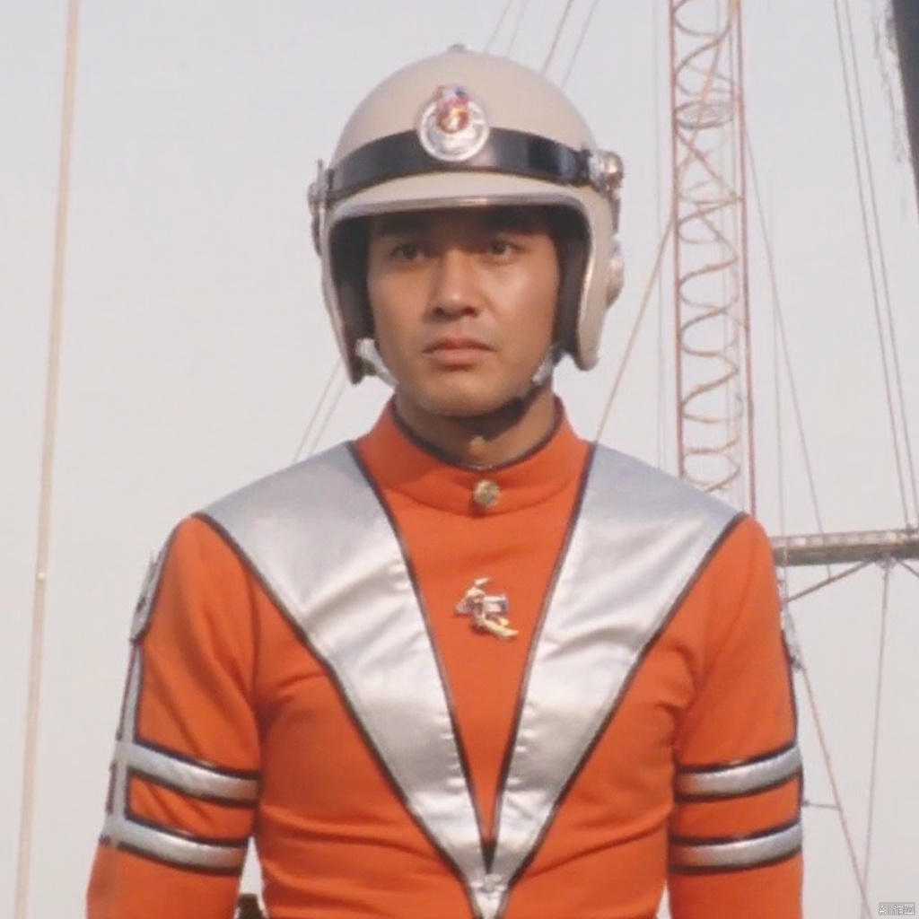 MAC,helmet,orange pants,orange jacket,collar,belt,logo,uniform,jacket,gloves,boots,emblem,pants,white gloves,black footwear,orange jacket with Silver line