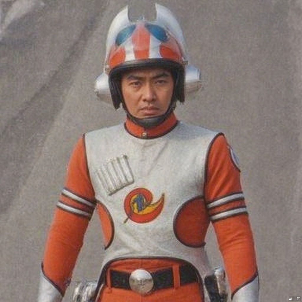 MAC,helmet,orange pants,orange jacket,collar,belt,logo,uniform,jacket,gloves,boots,emblem,pants,white gloves,black footwear,orange jacket with Silver vest