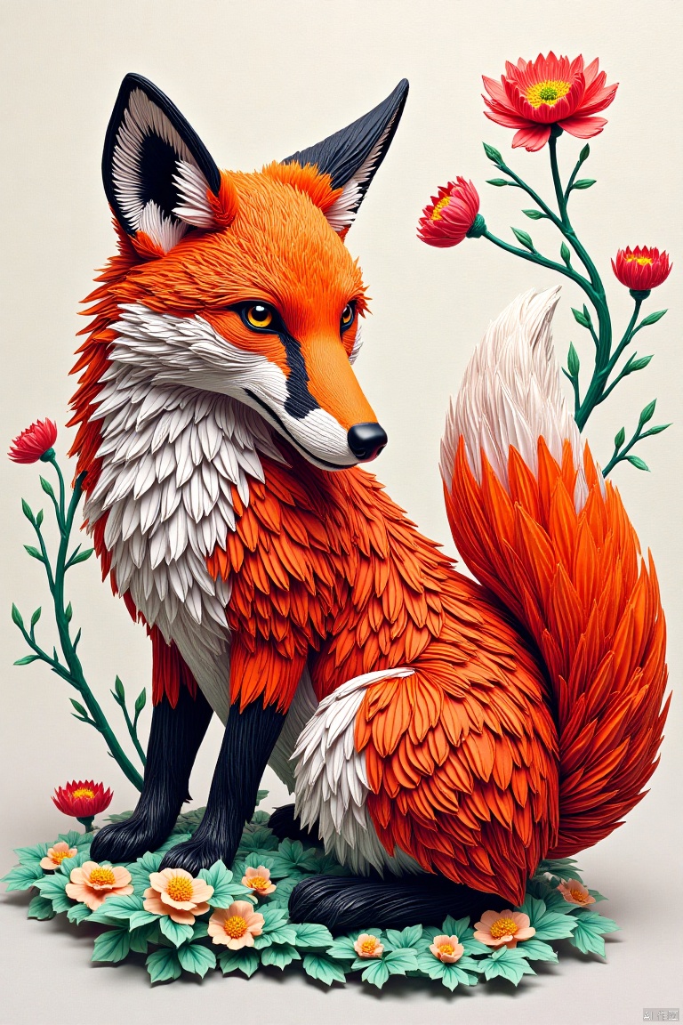origami, fox,Meticulous Chinese painting