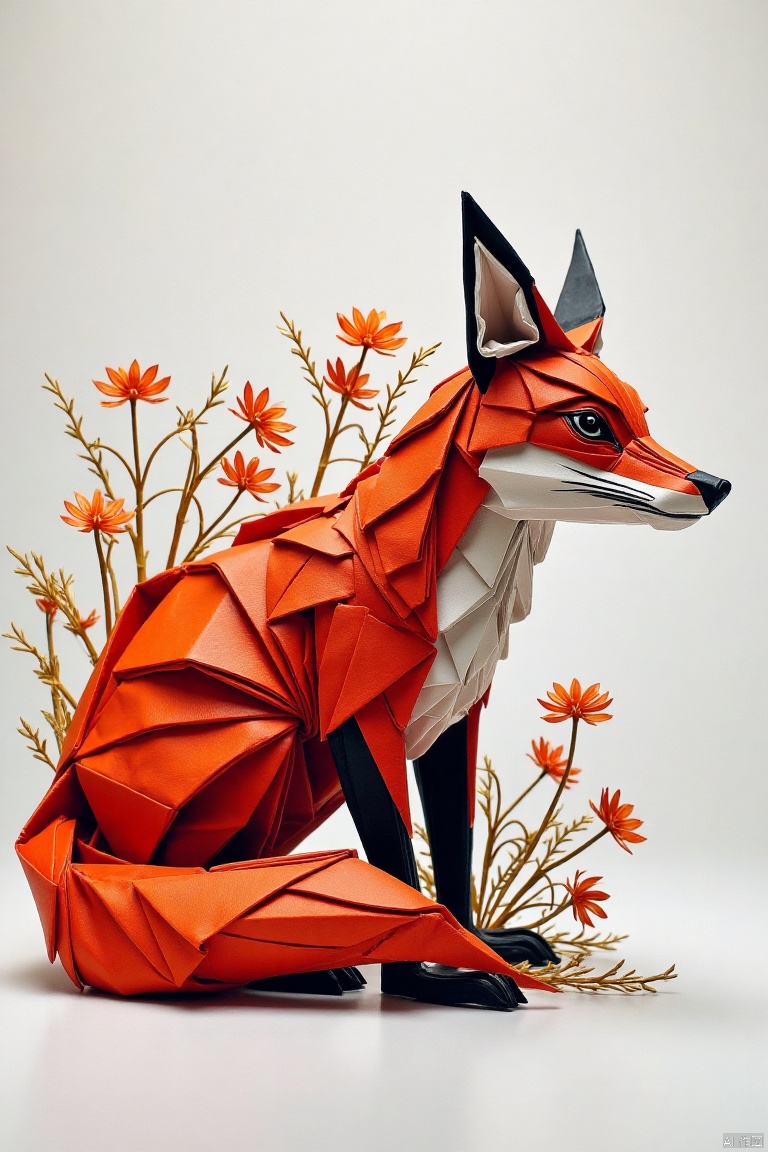origami, fox,Meticulous Chinese painting