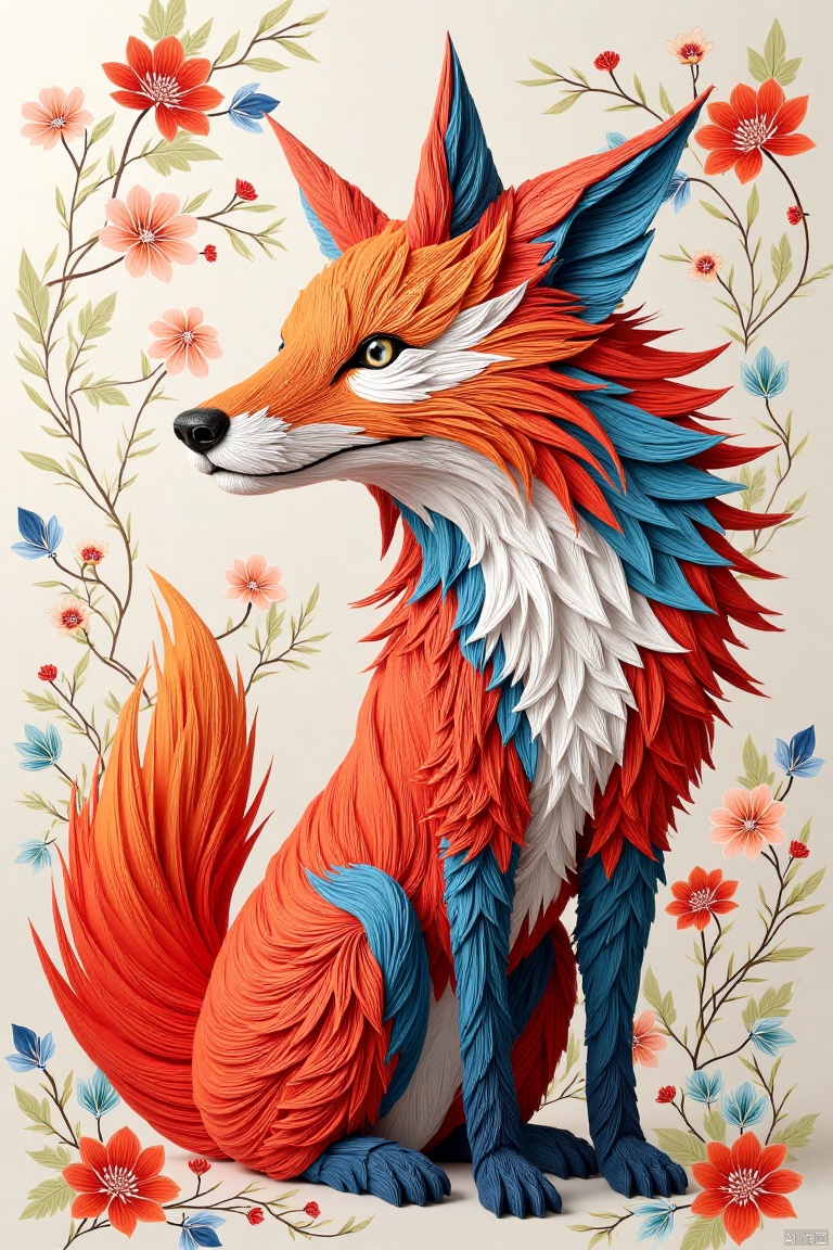 origami, fox,Meticulous Chinese painting