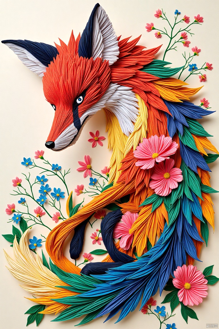 origami, fox,Meticulous Chinese painting