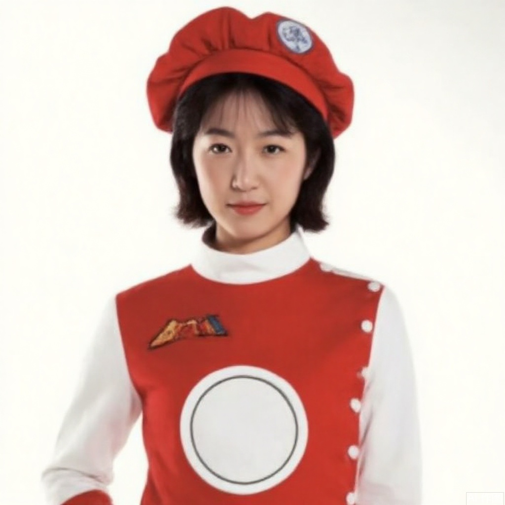 masterpiece, best quality,solo,(white background:1.2),simple background,
looking at viewer,MAC,hat,beret,dress,collar,belt,logo,uniform,jacket,gloves,boots,emblem,white footwear,red vest,red dress with white pattern