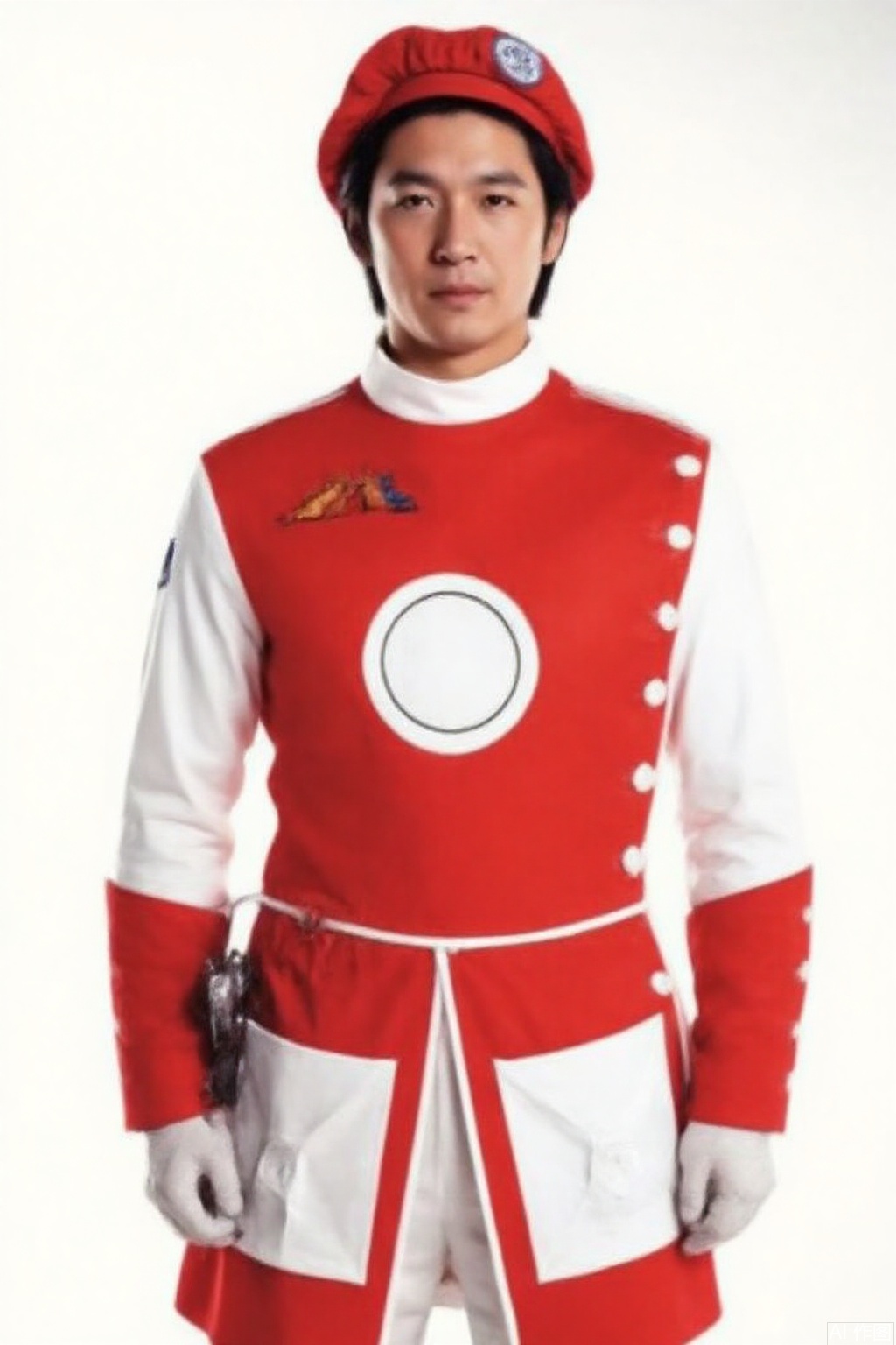 masterpiece, best quality,solo,(white background:1.2),simple background,
looking at viewer,MAC,hat,beret,dress,collar,belt,logo,uniform,jacket,gloves,boots,emblem,white footwear,red vest,red dress with white pattern