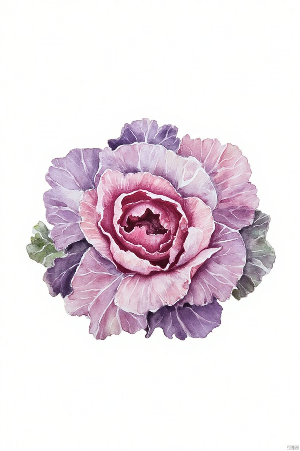Obshuguo,
An eye-level painting of a cabbage on a white backdrop. The cabbage is a vibrant shade of purple

with a darker shade of pink in the center. The head of the cabbage is facing to the left

with the head facing towards the right. The left head is a light green color

while the right head has a darker pink shade. The background is a stark white

creating a stark contrast to the cabbage and cabbage.


