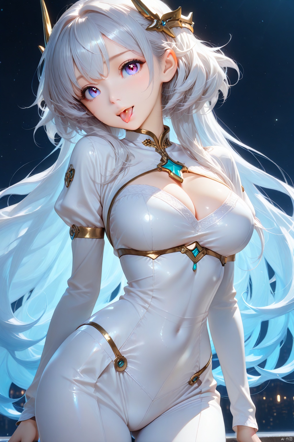 Masterpiece,best quality,ultra-detailed,detailed pupils,high quality,top CG rendering,highest quality,ultra-clear,ultra-detailed,Official Art,Extremely Detailed CG,8k Wallpapers,good figure,HD,game CG, The wooden saint girl spit her tongue, bent her hips, turned her head, and looked back
