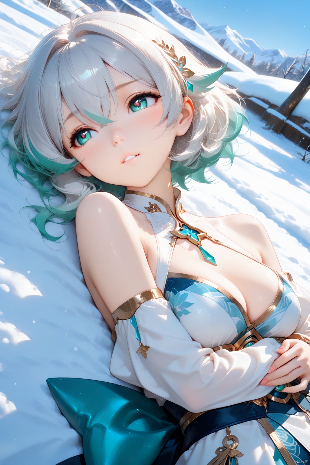 MasterPiece, Best Quality, Ultra-Detailed, Detailed Pupils, High Quality, Top CG Rendering, Highest Quality, Ultra-Detra-Detales, Office RT, EXTREMELY DETAILED CG, 8K Wallpapers, Good Figure, HD, Game CG, lying on your back lying on your back The aunt shot on the snow immediately stretched out the lotus root -like white and indifferent jade arms hugged my neck, and the small mouth was slightly open. Kiss at my mouth.