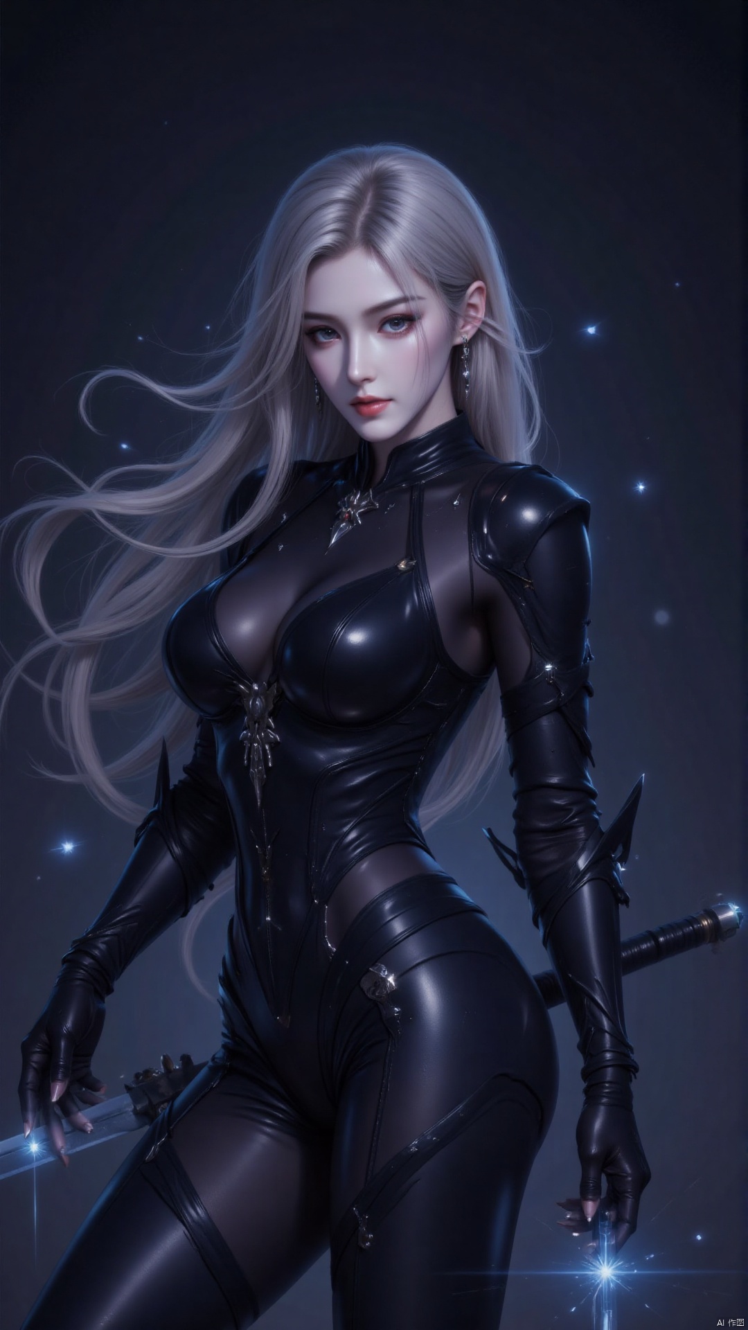 1girl,A picture full of tension,a sword in her hand,dark-bringer,fallen knight,dark arcanist,dark warrior,dark epic,darkness aura,dark phantasy,artorias,holy sword in her hands,evil knight,infernal art in good quality,darkpowerful elegant,vergil,darkness background,berserk guts,dark backround,deathknight,shadow armor,omen from valorant,elf knight,shadowverse style,sharp black armor,dark knight,black shiny armor,dark armor,celshaded art,undead knight,dark backgroud,darkness's background,epic exquisite character art,beautiful sword,epically luminous image,concept art,