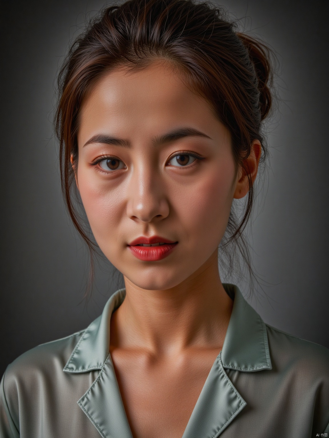  (RAW photo, 4k, realistic, exquisitely detailed skin),masterpiece,best quality,unity 8k wallpaper,ultra detailed,cinematic look,natural skin texture,extremely realistic skin texture,finely detailed face,(film grain:1.2),cinematic angle,Fujifilm XT3,,(highlydetailed),(bright scene),( one pretty girl, solo, updo, prefect face, makeup, big tits, cleavage, sexy shirt, looking at viewer),(detailed lighting),(contrast),(mysterious atmosphere),,vivid illumination,,masterful technique,,harmonious composition,,immersive atmosphere,,stunning visuals,