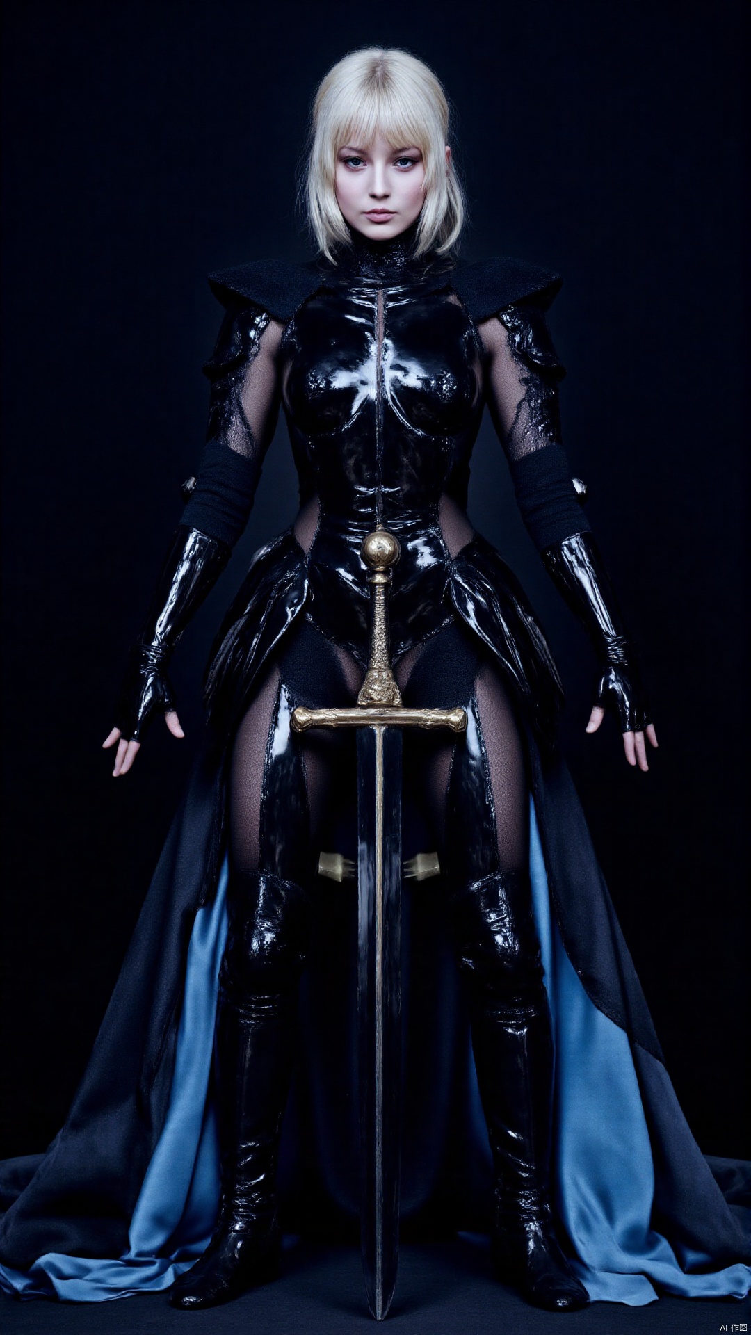 1girl,A picture full of tension,a sword in her hand,dark-bringer,fallen knight,dark arcanist,dark warrior,dark epic,darkness aura,dark phantasy,artorias,holy sword in her hands,evil knight,infernal art in good quality,darkpowerful elegant,vergil,darkness background,berserk guts,dark backround,deathknight,shadow armor,omen from valorant,elf knight,shadowverse style,sharp black armor,dark knight,black shiny armor,dark armor,celshaded art,undead knight,dark backgroud,darkness's background,epic exquisite character art,beautiful sword,epically luminous image,concept art,SKNTXTR,,Glossy Oil Skin,