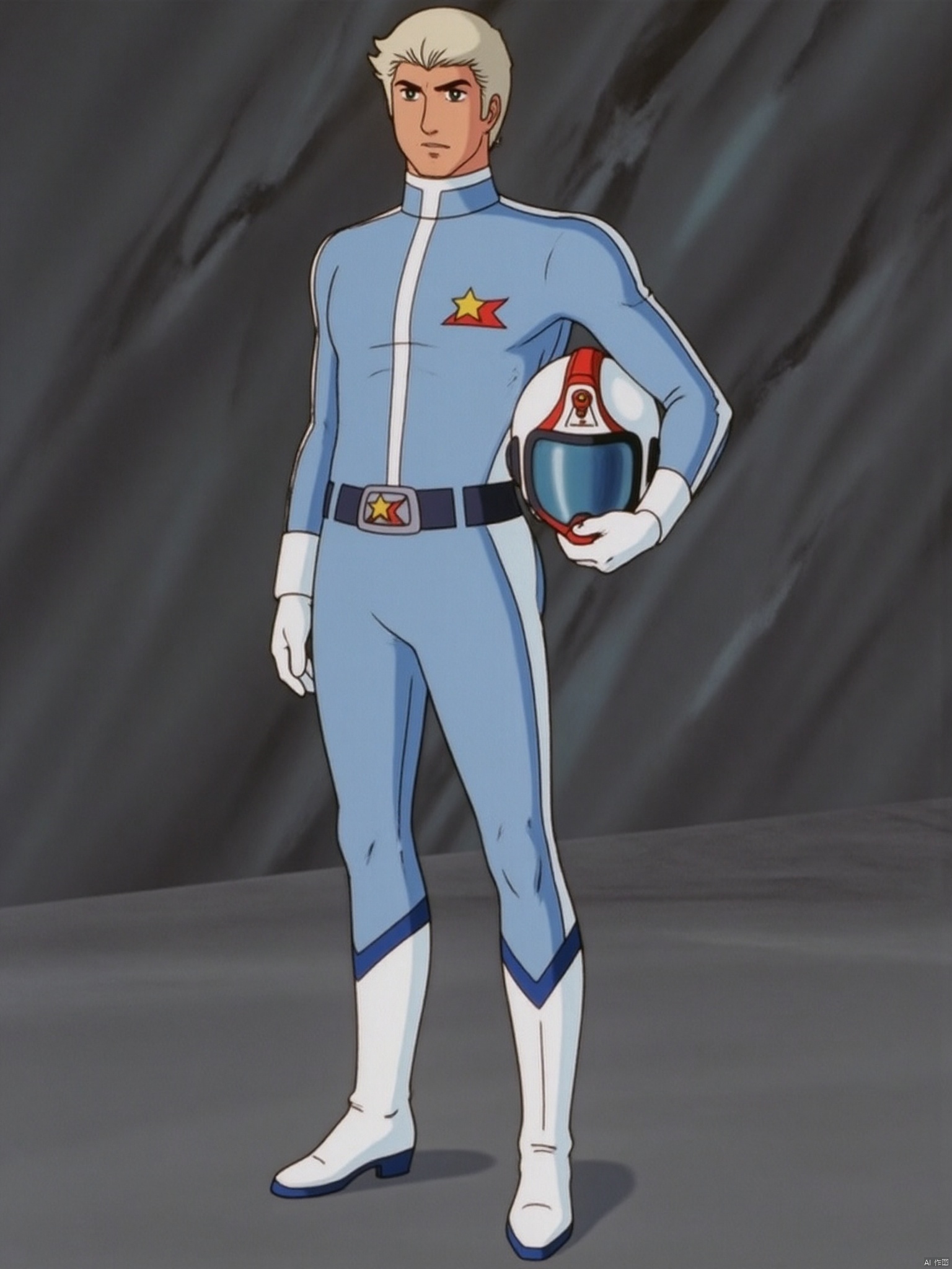 SG,helmet,grey pants,grey jacket,collar,belt,logo,uniform,jacket,gloves,boots,emblem,pants,white gloves,white footwear,