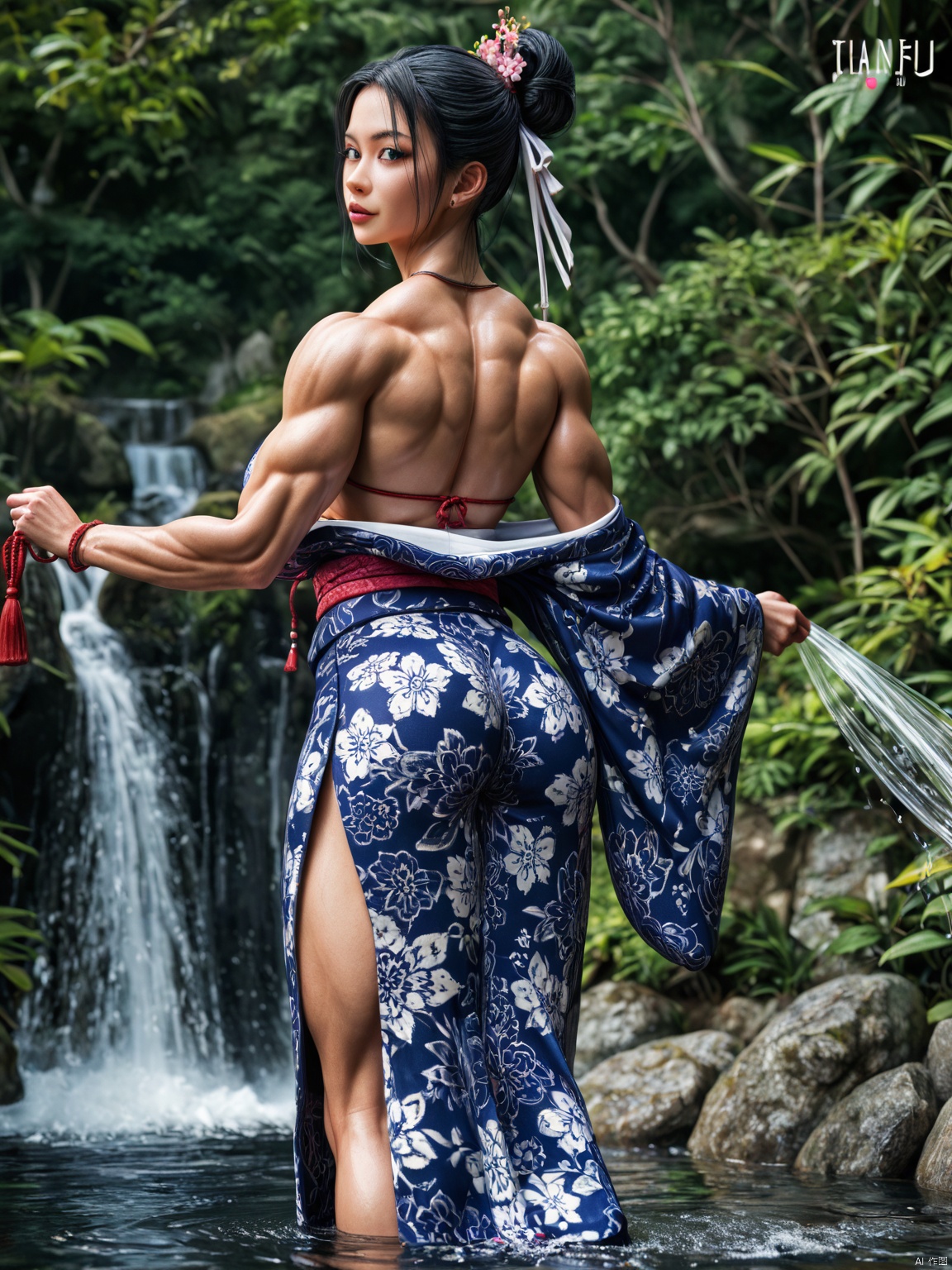  Best quality, intricate details, high resolution, wear hanfu, (beautiful details water1.4), (Hanfu, Tang style), WQMY, ((Binding)), , MUSCULAR FEMALE, Kimono, CN GIRL5, EXTREMELY MUSCULAR,MUSCULAR FEMALE BODYBUILDER,KYUYONGEOM score_9 score_8_up score_7_up,BLENDER STYLE