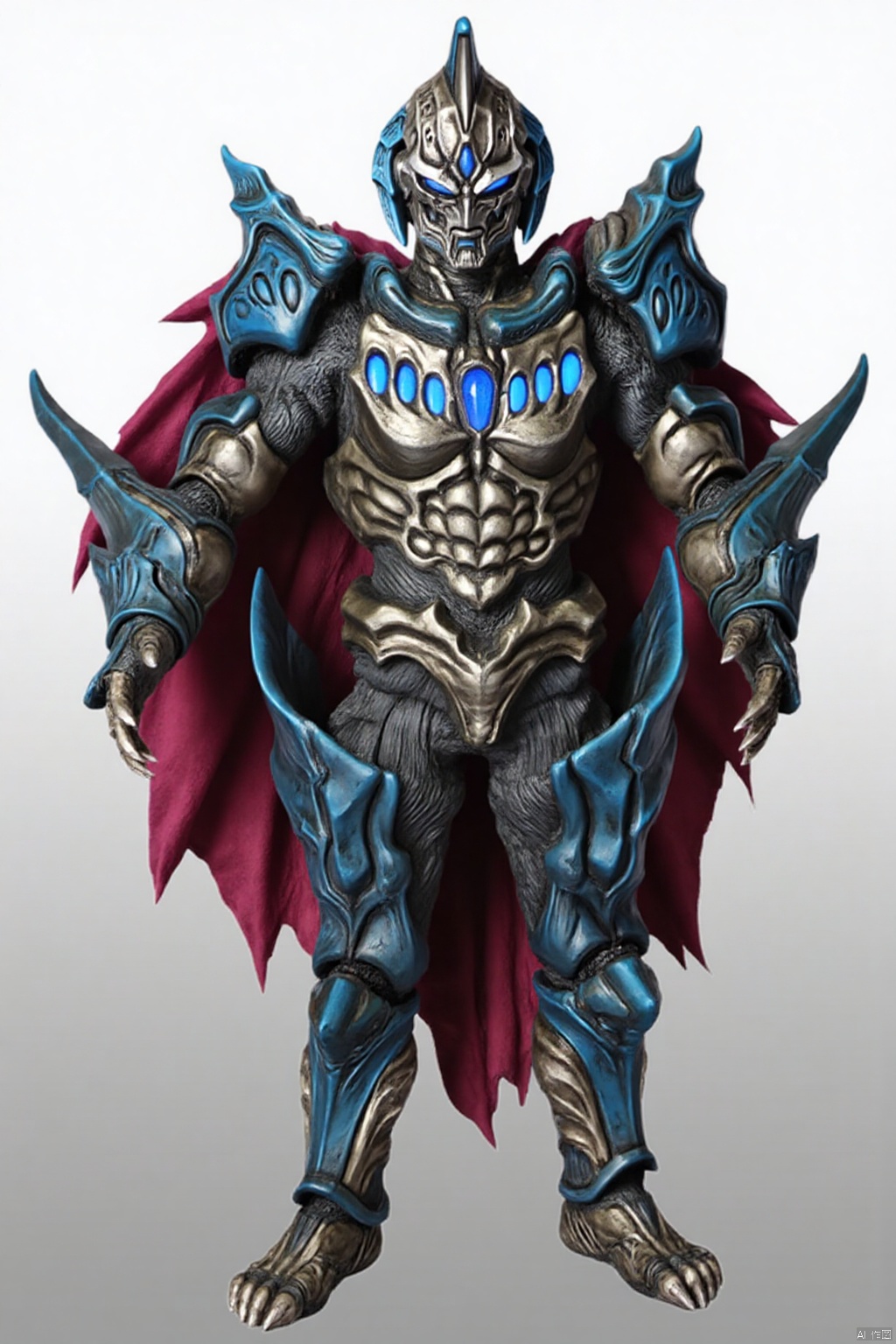 wings,gem,muscular,kaijuu,monster,mecha,robot,breastplate,armor,shoulder armor,gauntlets,cover,mask,helmet,armor,solo,weapon,armor