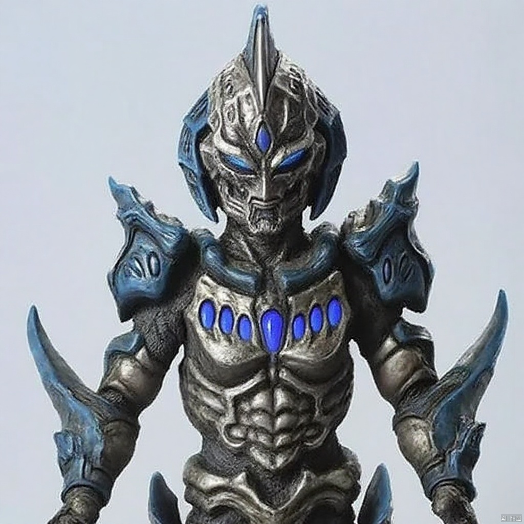wings,gem,muscular,kaijuu,monster,mecha,robot,breastplate,armor,shoulder armor,gauntlets,cover,mask,helmet,armor,solo,weapon,armor