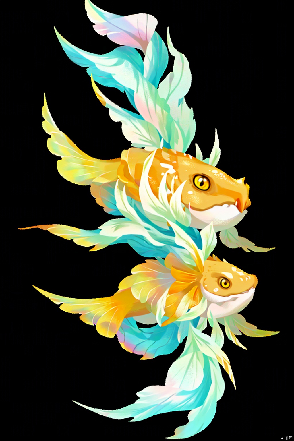 simple background,sdorica, yellow eyes, pokemon \(creature\), no humans, four eyes,watermark, black background, black background, tentacles,star fish, fish,beast
