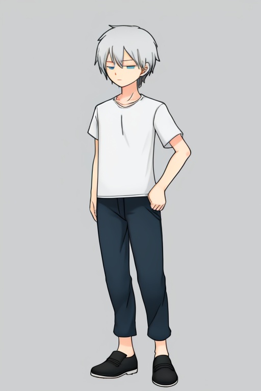 Anime 2D character sheet of a boy,  full-body front-facing pose,  wearing a casual shirt on Tensor.Art