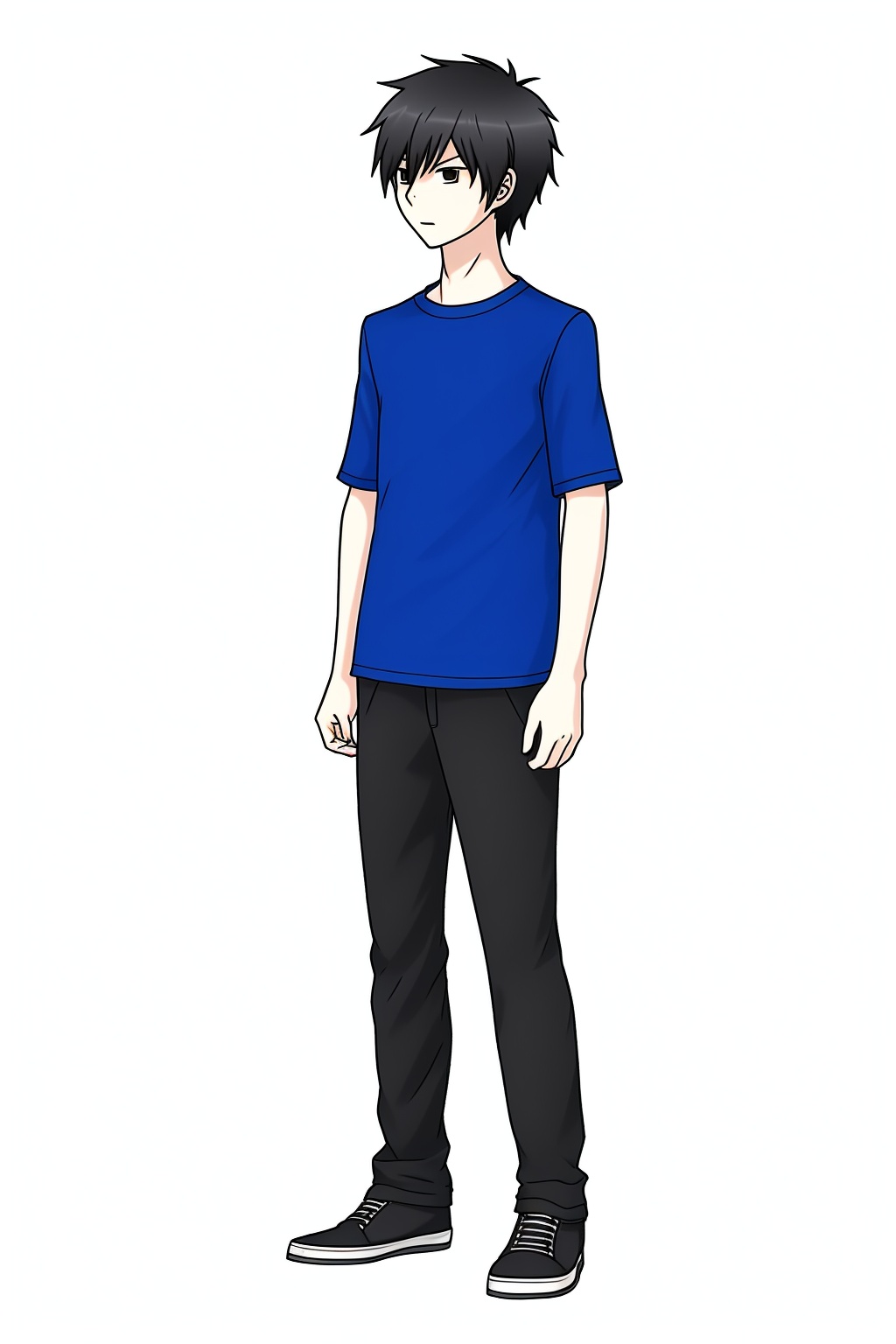 Full-body character sheet of a boy,  anime *Anagakuro* style: flat colors,  bold clean outlines on Tensor.Art