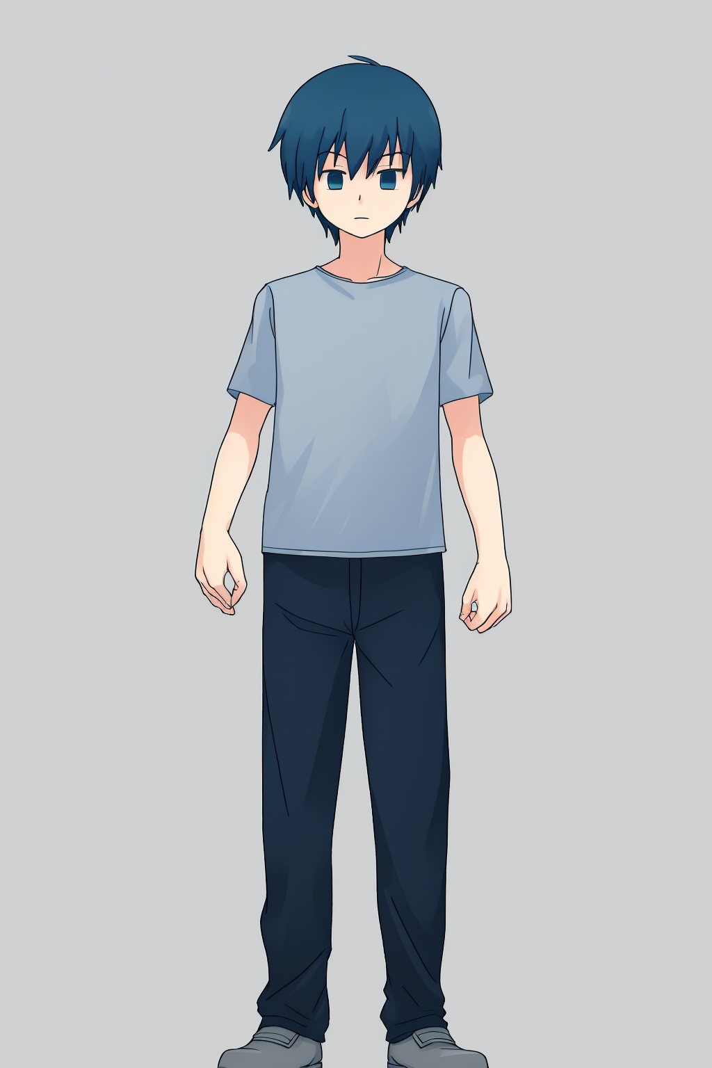 Anime 2D character sheet of a boy,  full-body front-facing pose,  wearing a casual shirt on Tensor.Art