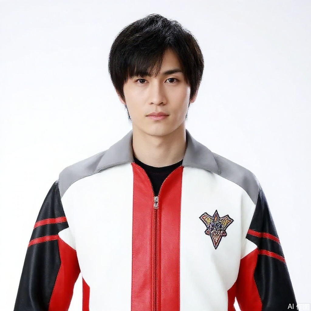 masterpiece, best quality,solo,(white background:1.2),simple background,
looking at viewer,guts-s,white jacket,collar,belt,logo,uniform,emblem,white jacket with red line and black sleeves