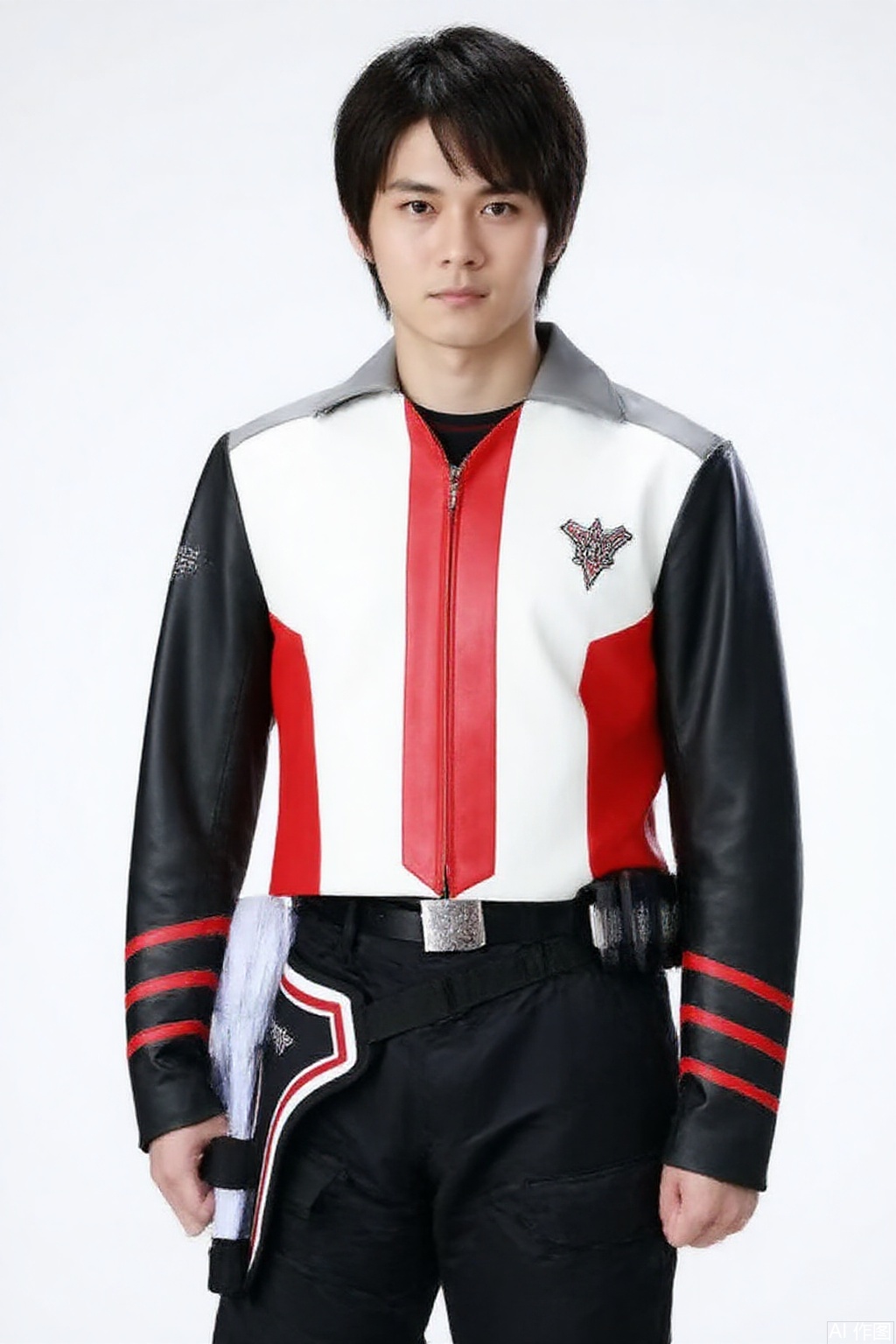 masterpiece, best quality,solo,(white background:1.2),simple background,
looking at viewer,guts-s,black pants,white jacket,collar,belt,logo,uniform,jacket,gloves,boots,emblem,pants,white gloves,black footwear,white jacket with red line and black sleeves