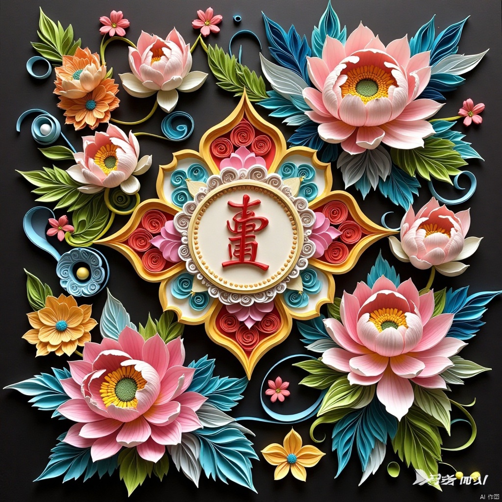 Interface Activity ui, paper, Chinese text, lotus icon, button, (black background),Paper art