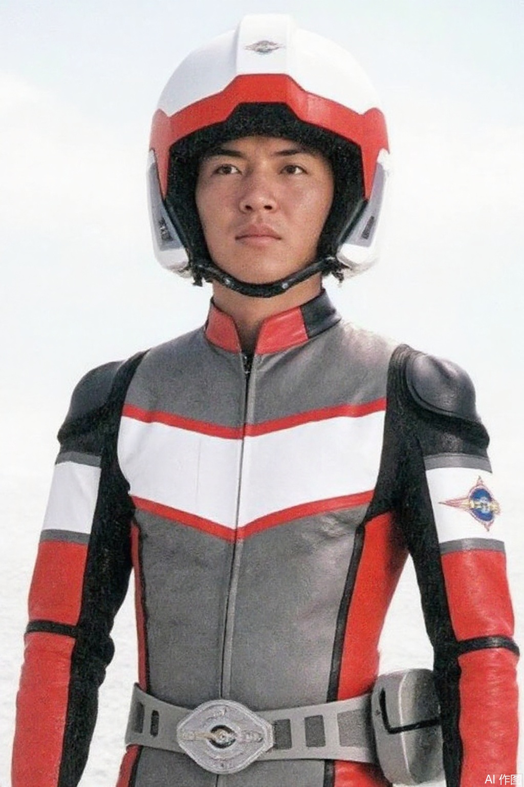 masterpiece, best quality,solo,(white background:1.2),simple background,
looking at viewer,SUPER GUTS,helmet,grey pants,grey jacket,collar,belt,logo,uniform,emblem,grey uniform with red and white line