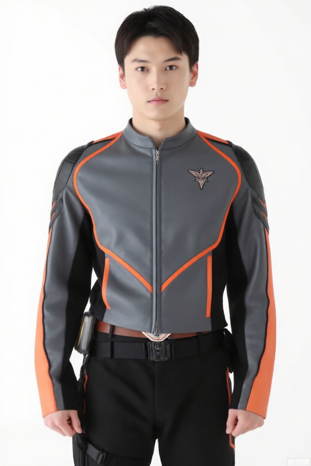 masterpiece, best quality,solo,(white background:1.2),simple background,
looking at viewer,guts-s-d,black pants,grey jacket,collar,belt,logo,uniform,jacket,gloves,boots,emblem,pants,white gloves,black footwear,grey jacket with orange line