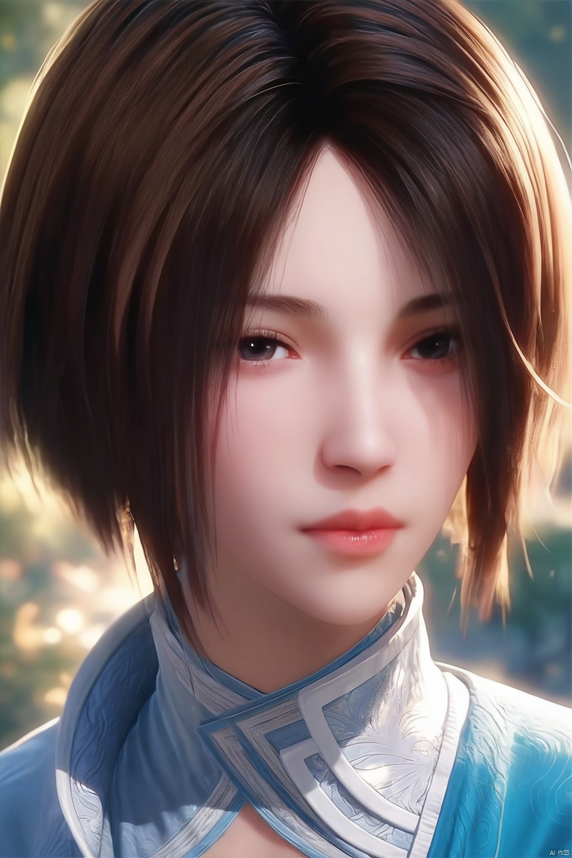 score_9, score_8_up, score_7_up,highly detailed digital,CG,1girl, solo, short hair, breasts, brown hair, closed mouth, black eyes, lips, portrait,
