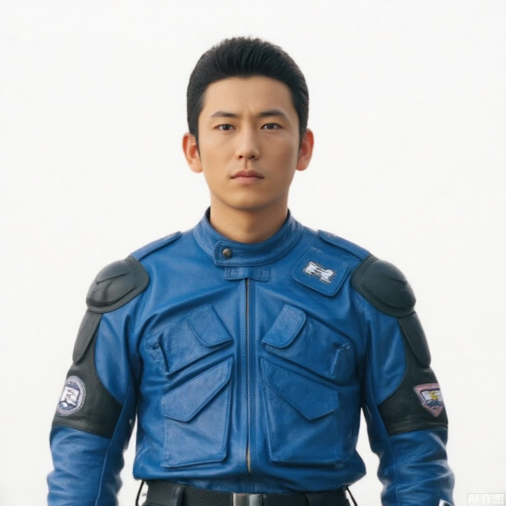 masterpiece, best quality,solo,(white background:1.2),simple background,
looking at viewer,night raiders,collar,belt,logo,uniform,jacket,gloves,emblem,blue jacket