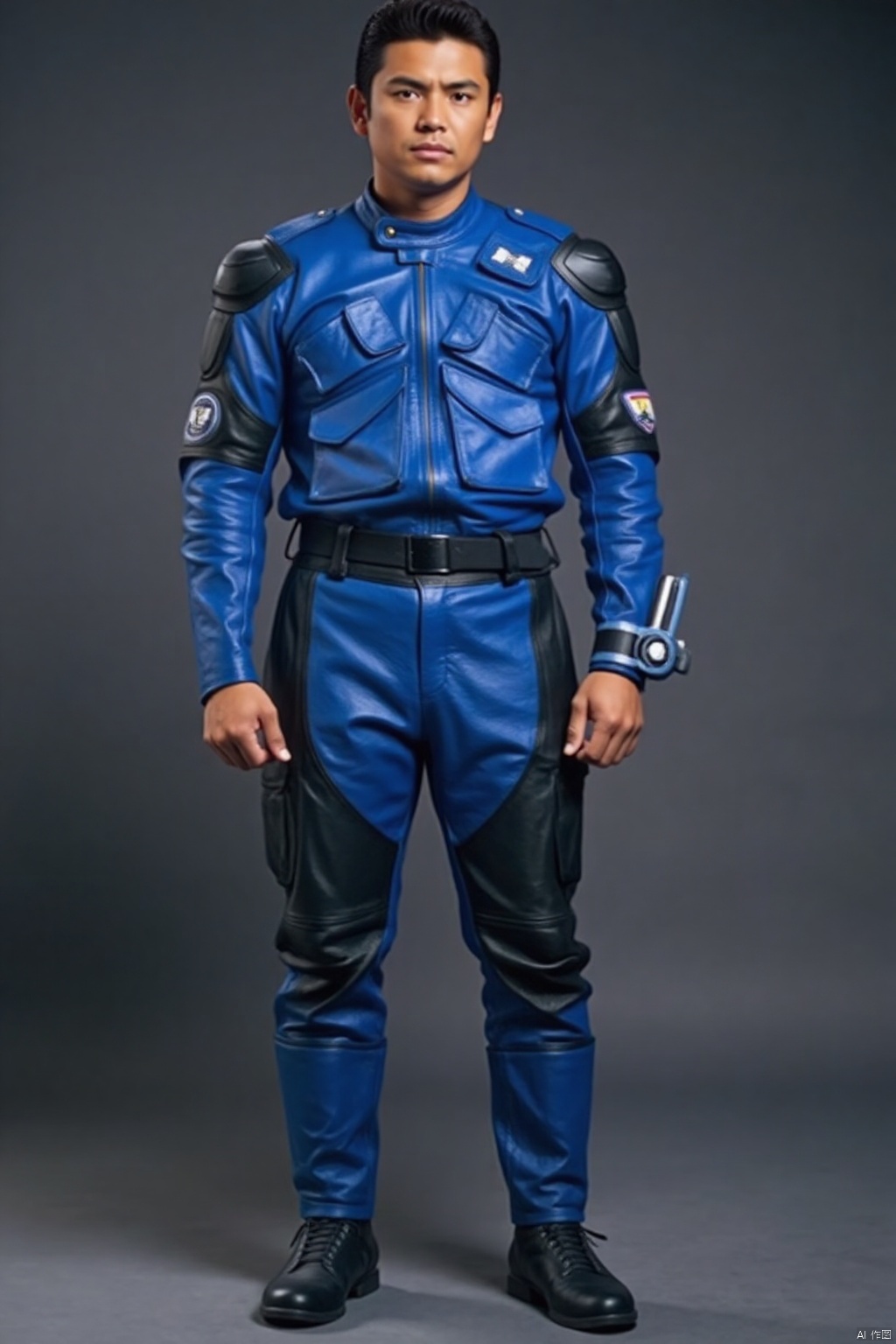 night raiders,collar,belt,logo,uniform,jacket,pants,gloves,boots,emblem,blue jacket,blue pants,
full_body