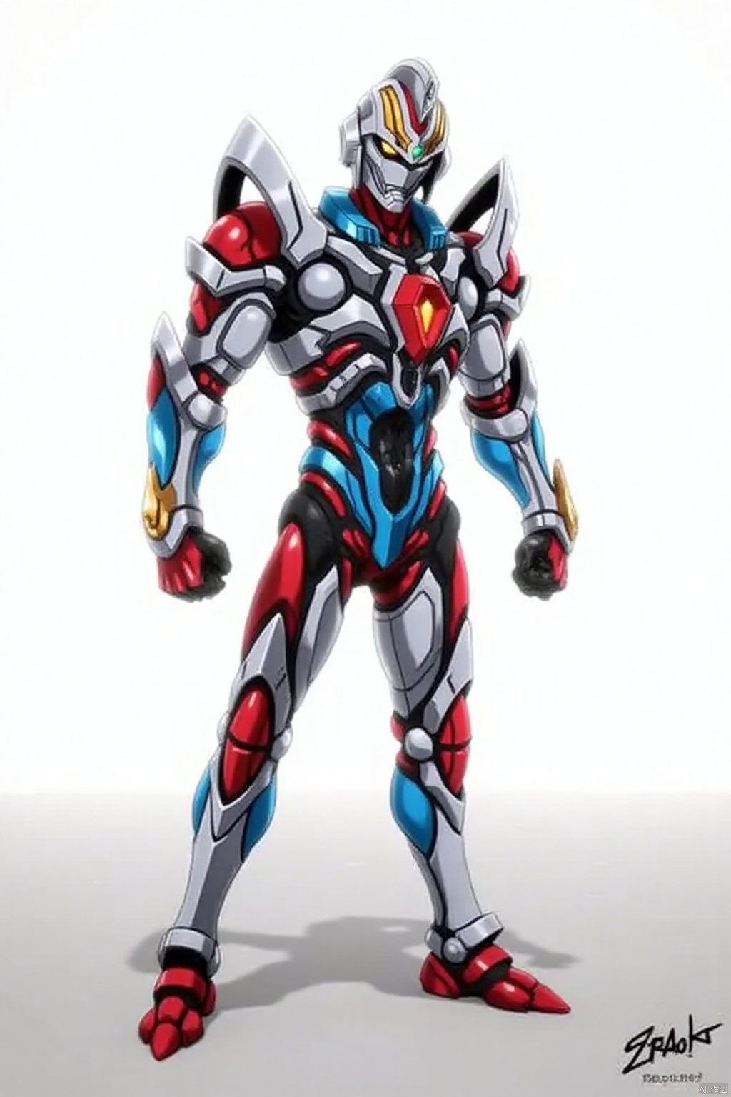 ultraman,bodysuit,gloves,legwear,boots,cover,mask,plugsuit,armor,bodysuit,pattern on body,tight-fitting,helmet,leather suit,latex,tokusatsu,no humans,science fiction,hard mask,no smile,no eyes,no nose,solo,rubber bodysuit with line,alien,Gridman